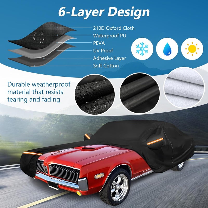 BIGACOVER Car Cover for Mercury Cougar 1967-1973,1980-1997, Waterproof 210D Oxford Cloth and Cotton Cover Outdoor Car Cover with Zipper Windproof Heavy Duty All Weather - Image 2